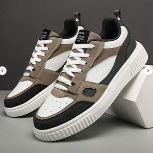 Men's Anti-slip Litchi Embossed Letter Graphic Colorblock Lace Up Skate Shoe
